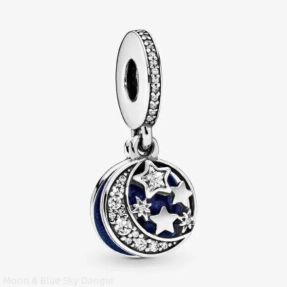Pandora Moon & Blue Sky Dangle Charm - Picture 1 of 5